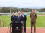Lockheed Martin Australia Chief Executive Warren McDonald addresses media, with Air Marshal Leon Phillips, Chief of GWEO, the Hon Pat Conroy MP, Minister for Defence Industry, and Major General Richard Vagg, Head Land Capability
